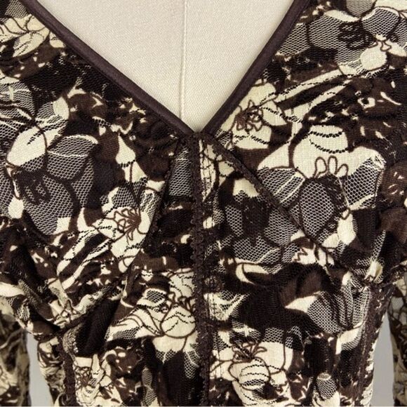 Black & Cream Floral Y2K Babydoll Mesh Top L Fairy Whimsigoth Dark CottageCore - Picture 12 of 13